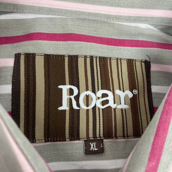 Roar Mens XL Gray‎ Pink Striped Long Sleeve French Cuff Button Up Shirt - Picture 2 of 5